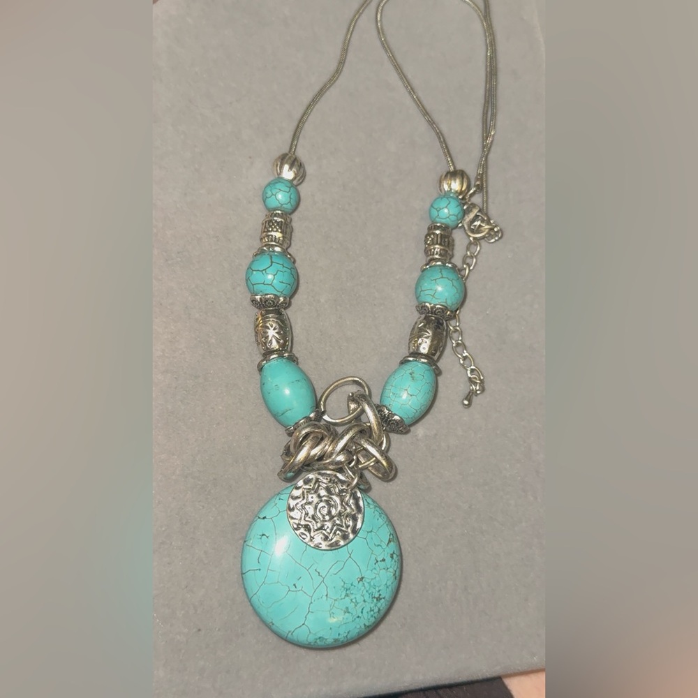Turquoise and Silver Beaded Necklace